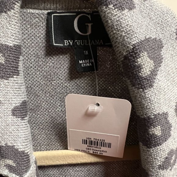 G by Giuliana Jacquard Sweater Knit Duster Cardigan Gray Leopard Size 1X NWOT - Picture 3 of 8